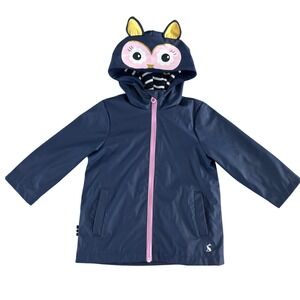 Joules Kids Rivereside Owl Hooded Raincoat Size 2Y Blue Lined‎ Full Zip NWOT $55